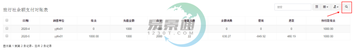 易景通景區(qū)分銷(xiāo)系統(tǒng)：旅行社余額支付對(duì)帳表
